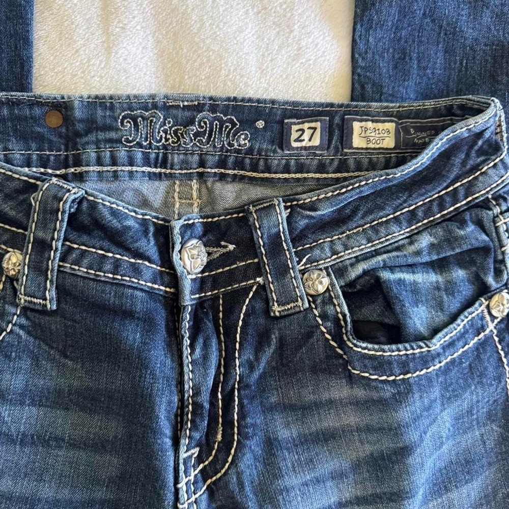 Y2K vintage Miss Me rhinestone low rise denim bootcut jeans grunge country boho - Picture 4 of 6